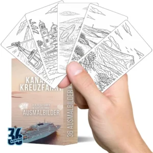 Entdeckerkarten Kanaren Kreuzfahrt Ausmalbilder in der Hand mit Motiven der Kanarischen Inseln