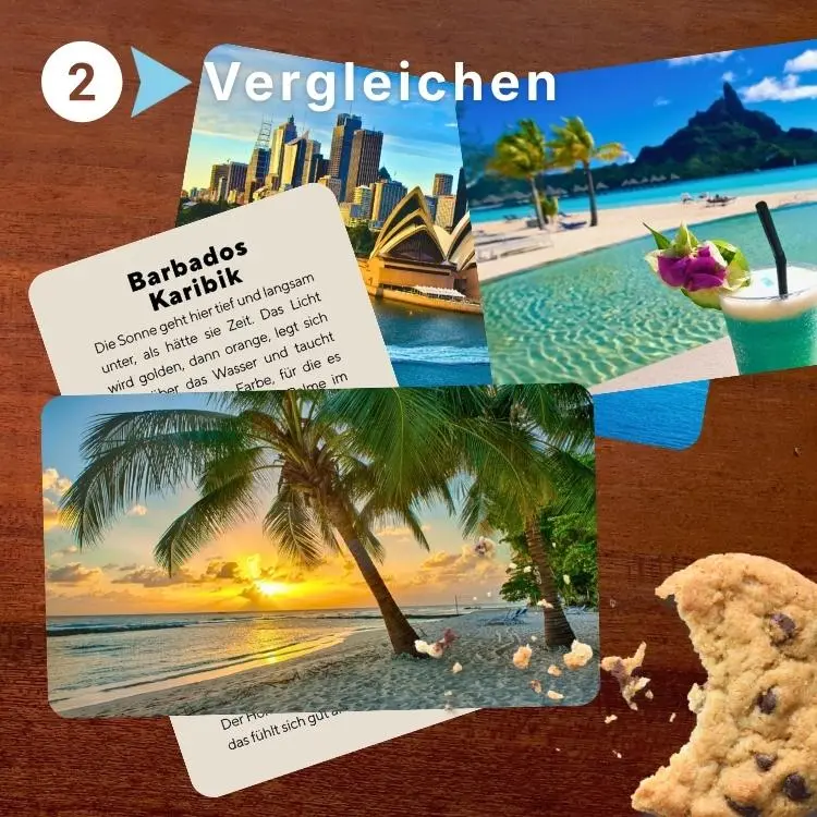Entdeckerkarten vergleichen Reiseziele – Karten mit Karibik und Strandmotiven zur Auswahl der nächsten Reise