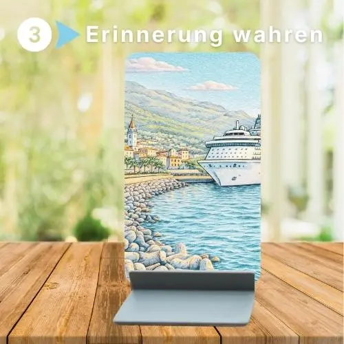 Ausgemalte Kreuzfahrtkunst Karte mit Schiff – Erinnerung an Reise bewahren als dekoratives Motiv im Kartenformat