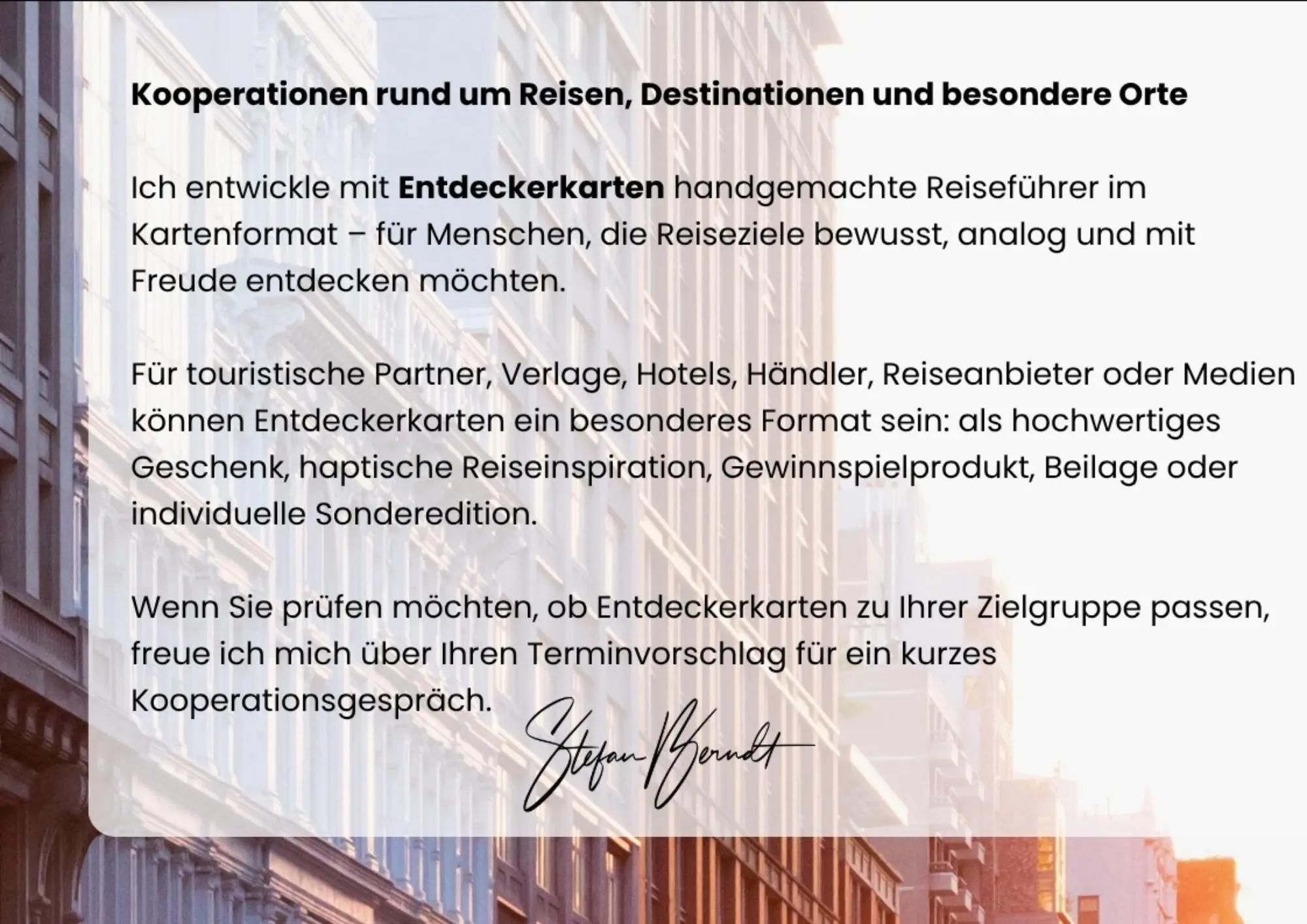 Entdeckerkarten B2B-Kooperationsseite mit Einleitung für touristische Partner