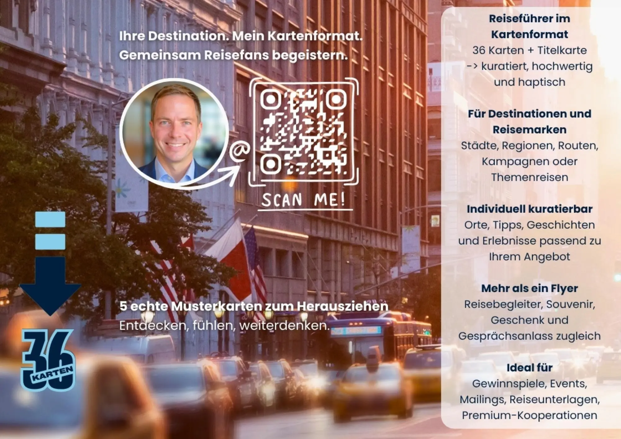 Entdeckerkarten B2B-Flyer mit QR-Code, Nutzenboxen und Kooperationsvorteilen